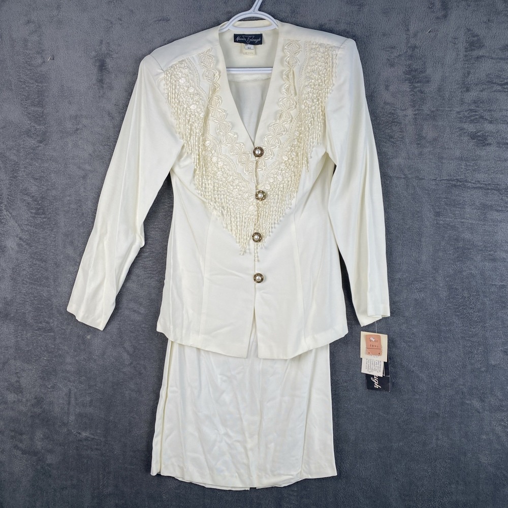 1990s two-piece white suit NWT fringe cowgirl bride size 3/4